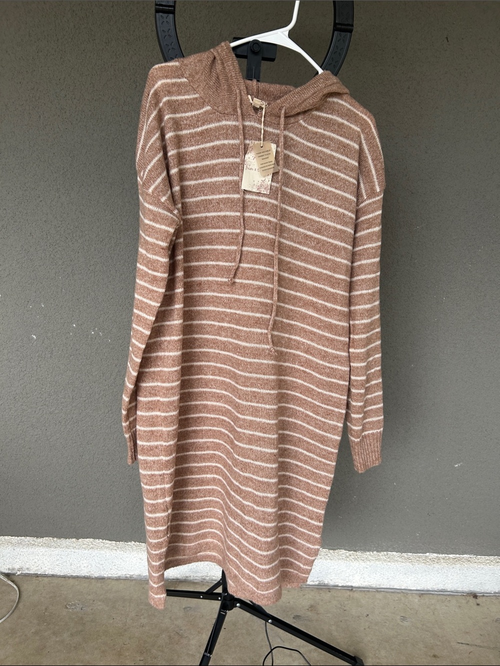 Hem & Thread Brown and Cream Striped Hooded Sweater Dress